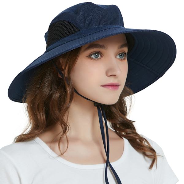 Solhat til mænd og kvinder, sammenklappelig safarihat, havehat, UV-beskyttelse, solhat, sommerhat, bredskygget udendørs fiskehat, vandrehat, blå blue