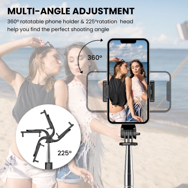 Stick Tripod til iPhone, Mini-udtrækkelig bærbar bluetooth selfie stick med aftagelig trådløs fjernbetjening, fleksibel selfie stick