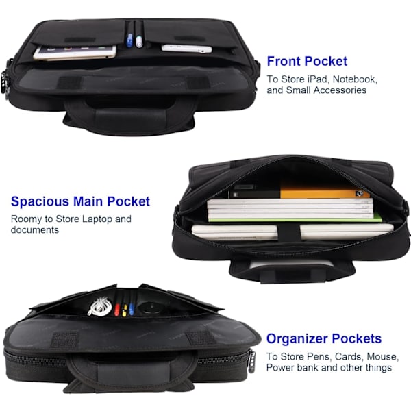 Laptop taske, Business Laptop tasker Aktentaske Kontor taske Laptop bæretaske Computer dokument taske til arbejde, skole, uni, sort-15,7 x 3,1 x 11,8 tommer Black