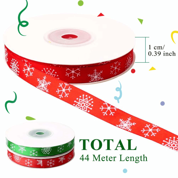 Joulunauha, 2 rullaa Vihreä punainen satiininauha Xmas lahjapakkausnauha Grosgrain lumihiutalenauha 10 mm, yhteensä 44 milj./50 jaardia joulunauhoja