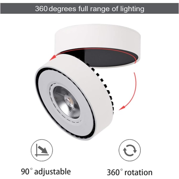 Sisäkäyttöinen 12 W:n LED-kattovalo säädettävä heijastin, 10x6 cm (valkoinen-3000K) [energialuokka A+] [energialuokka A+]
