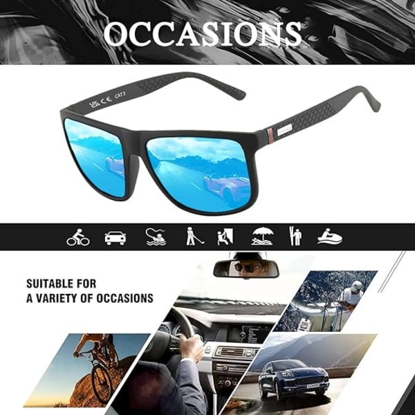 Perfekte polariserte solbriller for menn/kvinner; Vintage/klassisk/elegant lysramme; HD pilot linser; Golf/kjøring/fiske/reise briller (blå) Blue