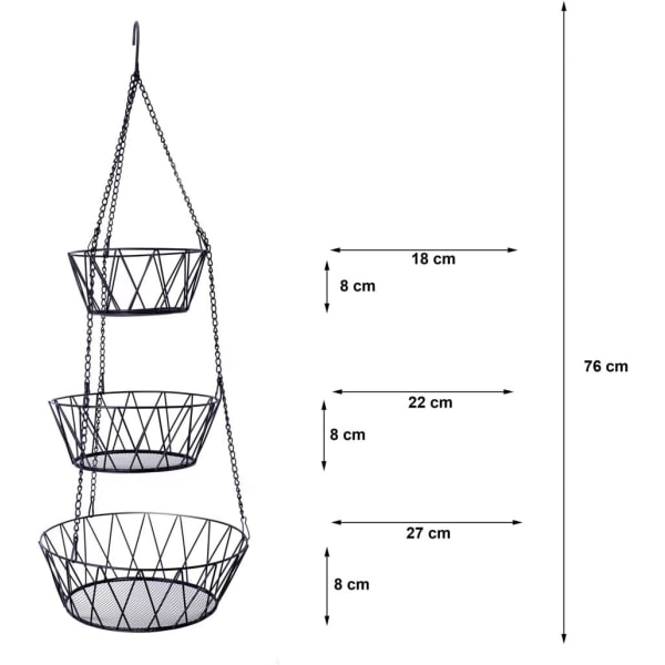 Hængende - 64,5 cm køkken hængekurv til mere plads Frugtkurv hængende - Frugt hængekurv køkken - Frugtskåle til ophængning 1 stk
