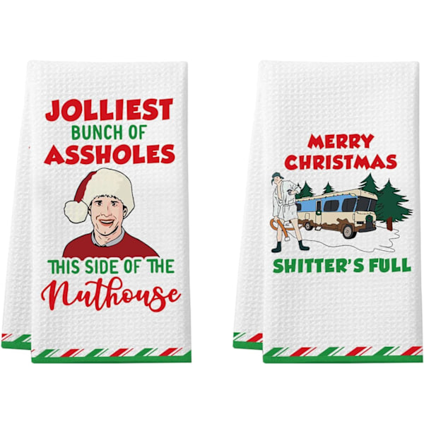 Juleferiegave, 2 pakker morsomme julekjøkkenhåndklær, Griswold Family Cousin Eddie Juleferievarer, Jolligste