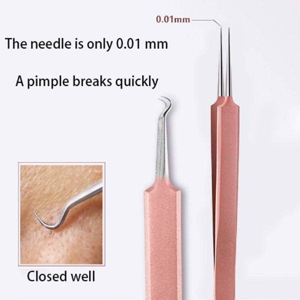 Rustfrit Blackhead Acne Remover Tool, Pimple Whitehead Blackhead Acne Extractor, Bend Clip Pincet Buet, Bumsplet 1