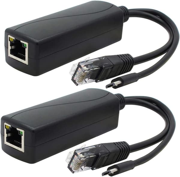 2-pack Gigabit PoE-splitter, 48V till 5V 2.4A Micro USB Ethernet-adapter, fungerar med Raspberry Pi 3B+ IP-kamera och mer