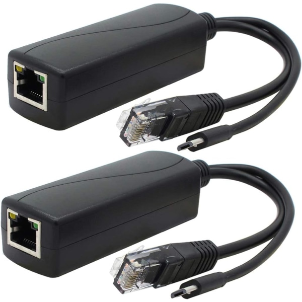 2-pak Gigabit PoE -jakaja, 48V - 5V 2.4A Micro USB Ethernet -sovitin, toimii Raspberry Pi 3B+ -verkon IP -kameran ja muiden kanssa