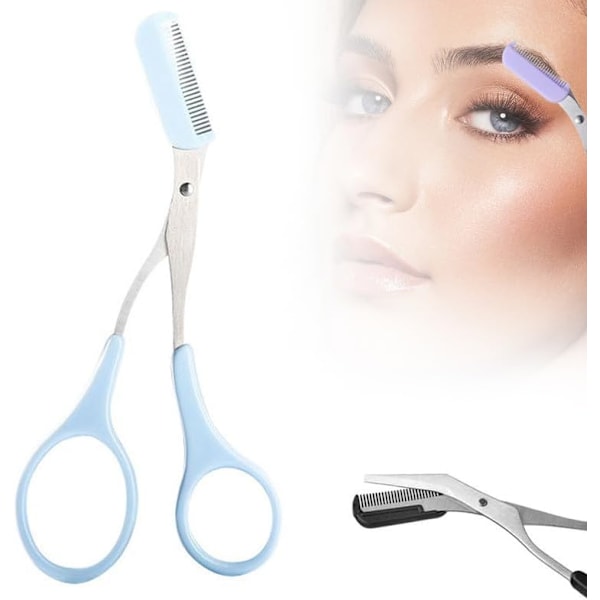 Upgraded Eyebrow Trimmer Scissor, New 2 in 1 Eyebrow Scissors with Comb, Curved Eye Brow Razor-blue 3pcs