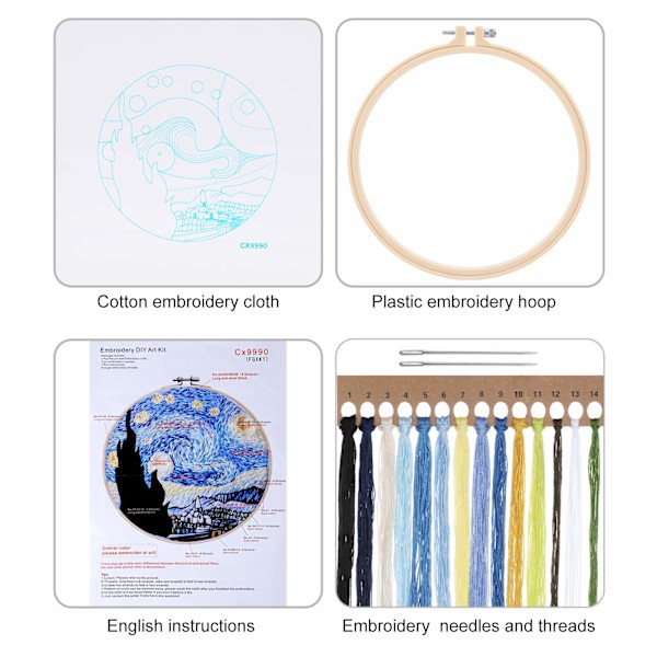 Broderi Krysssting Stemplet Kit, DIY Broderi Startsett Håndlaget Syhåndverk for Voksne Nybegynner Sting Starter (Stjernehimmel)