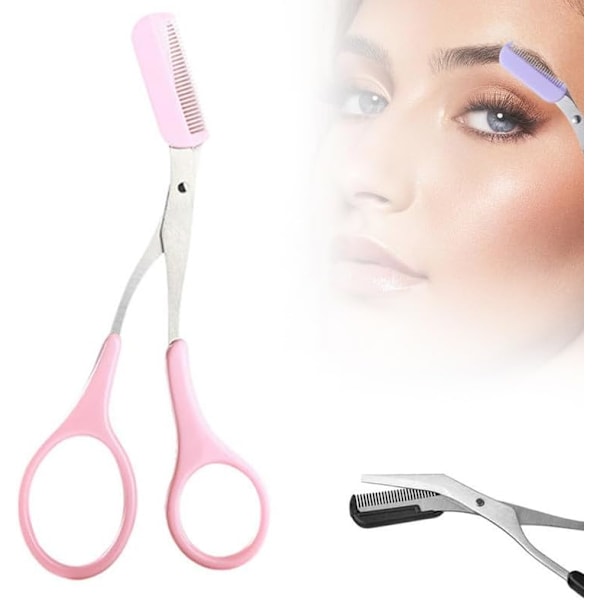 Opgraderet øjenbryns trimmer saks, ny 2 i 1 øjenbryns saks med kam, buet øjenbryn barbermaskine-pink 3stk