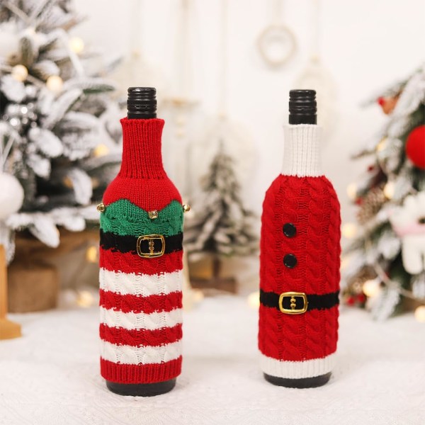 Vinflasketrekk sett med 2 jule champagneflaske genserposer Håndstrikket personlig vinflaske gavepose