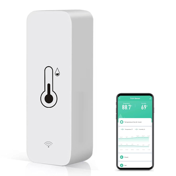 WiFi Temperatur- og Luftfugtighedssensor: Termometer Hygrometer med App-alarm, Gratis Datalagringseksport, Smart Temperatur- og Luftfugtighedsovervågning til Hjemmet og Kæledyr