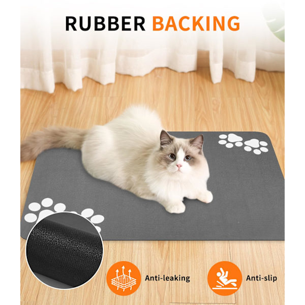 Matskålmatta för husdjur, absorberande matta för hundskål, snabbtorkande, halkfri hundmatta för mat- och vattendispenser, matta för kattskål 60x40cm