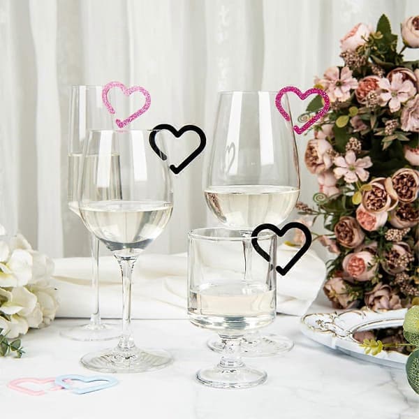 50 stk. Hjerte Drikkemarkører, Vinglass-charm, Drikkelapper for Glass