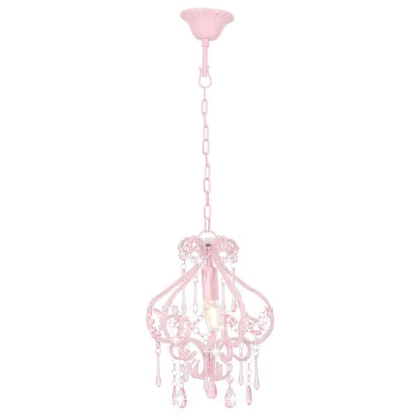 vidaXL Loftlampe med perler sølv rund E14 pink Rosa