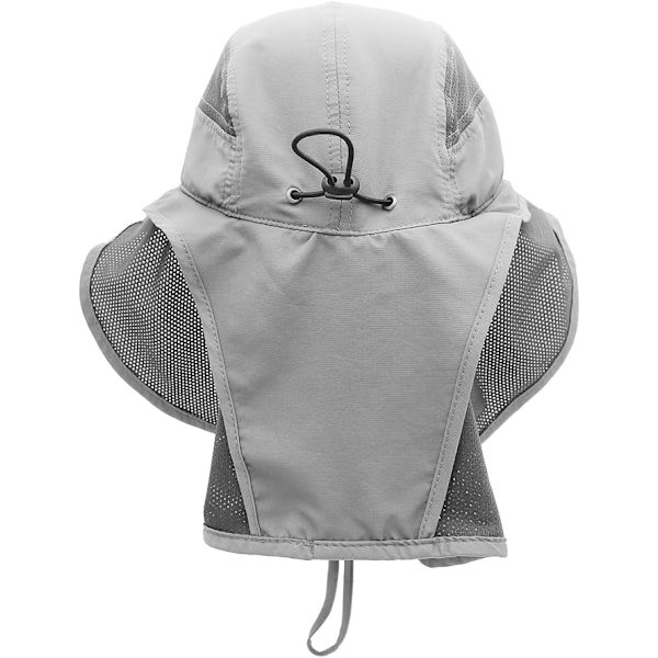 Solhatt Menn Kvinner UPF 50+ Utendørs UV Sommer Cap med Nakkebeskyttelse Fotturer Fiskehatt Strand Foldbar Safari Bush Hatter Mesh Hat grey
