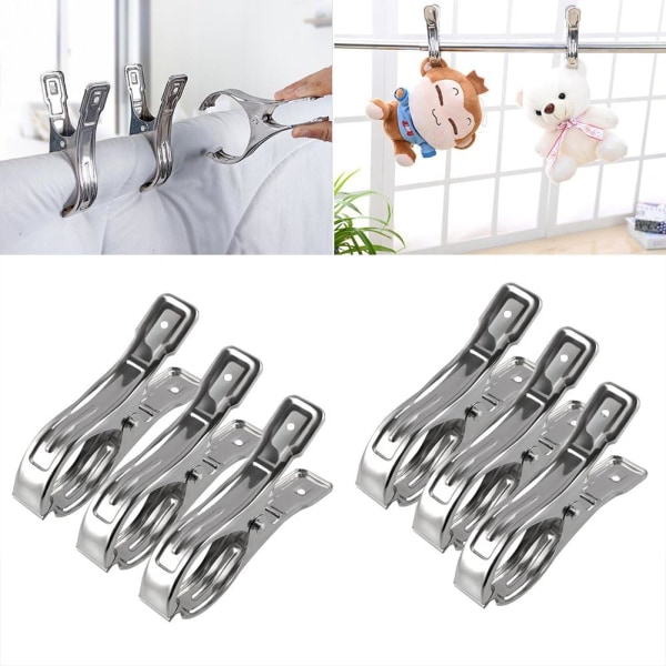 Rostfria strandhandduksklipp, 6 st 8,5 cm hängande pinnar, vindbeständiga, för tunga kläder och tvätt, silver 6pc,9cm