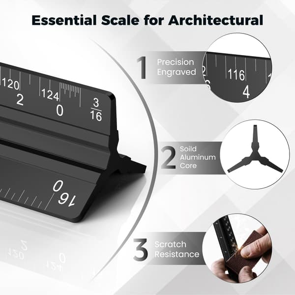Arkitektskala: 12\" Imperial Aluminiumlegering Metall Arkitektur Mätverktyg, Triangulära Arkitekt Skal Linjaler