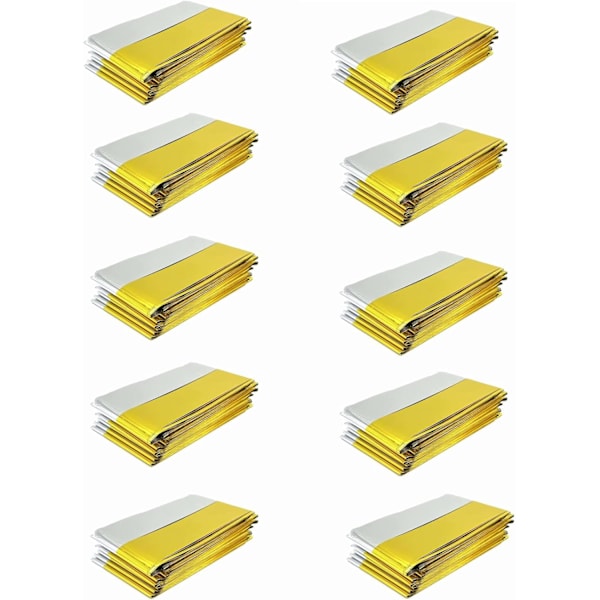 10-pack 210x130cm Extra Stora Nödblanketter i Folie Guld Vattentät Mylar Överlevnadsfolie Varma för Camping Vandring Ryggsäck Första Hjälpen-kit 130*210cm