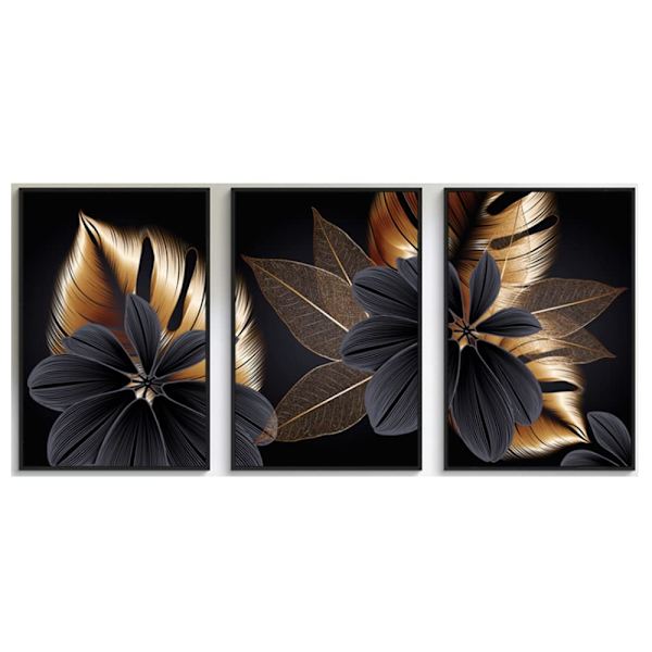 Delad canvasväggkonst tropisk konst svart guld blad affischer och tryck botanisk väggdekor målningar väggdekor sovrum minimalistisk affisch 50*70cm