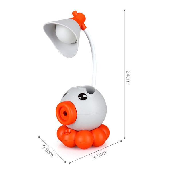 Skrivebordslampe, sød blæksprutteform LED-skrivebordslampe sammenklappelig multifunktionel lys USB-opladning sød skrivebordslampe med blyantspidser til studerende (orange)