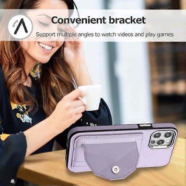 Mobiltelefondeksler for iPhone 12 / 12 Pro Støtsikkert telefondeksel i skinn med kortholder (Lilla) purple