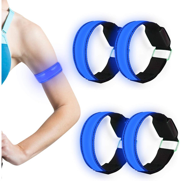 LED Lysende Armbånd, LED Reflekterende Løbearmbånd, Justerbar Blinkende LED Sikkerhedsløbearmbånd (4stk) Blue
