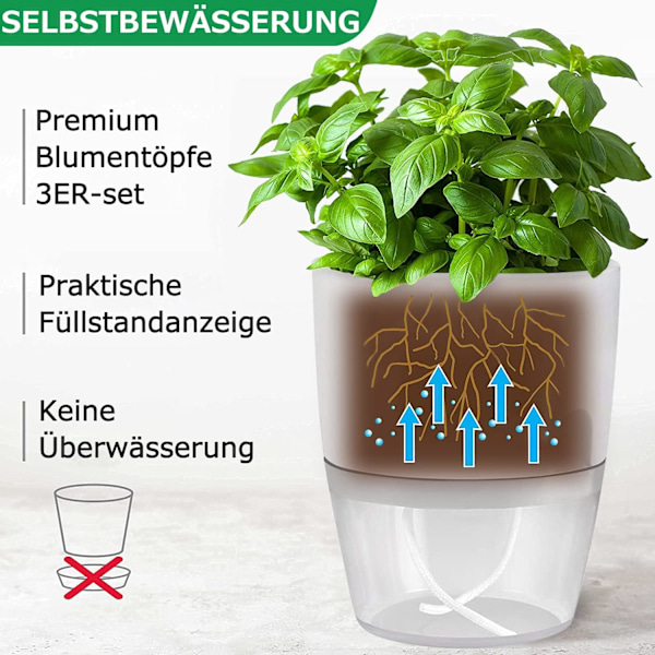 Självbevattnande blomkruka för inomhusbruk, blomkrukor med bevattningssystem, vit (4 st) White