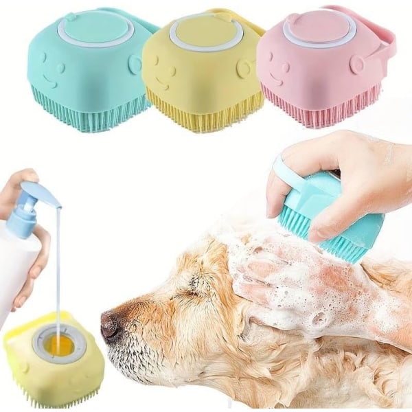 Husdjursschampoborste, silikonmassagegummibadkam med schampoförvaring för hund- och kattvårdsverktyg (beige) Beige