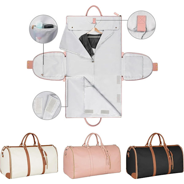 Suuri kapasiteetti vaatepussi, vedenpitävät vaatepussit, 2 in 1 ripustusmatkalaukku, matkalaukut (beige) White
