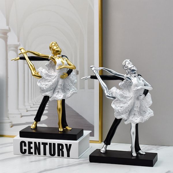 Ballettdanser-statue for hjemmedekorasjon i harpiks silver1