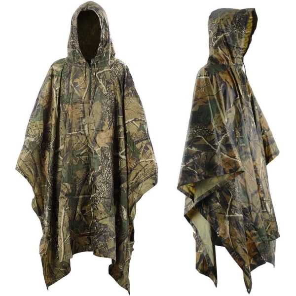 Vandtæt regnkappe-regnfrakke, regnponcho til udendørs campingrejser, regntøj med hætte med nødhjerne til beskyttelsesrum (camouflage) Camouflage