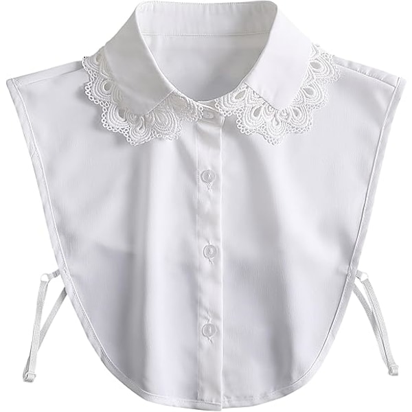 Elegant Falsk Krage för Dam, Blommig, Kontorslook, Halvblus, Falsk Krage, Spetsblommig Vit