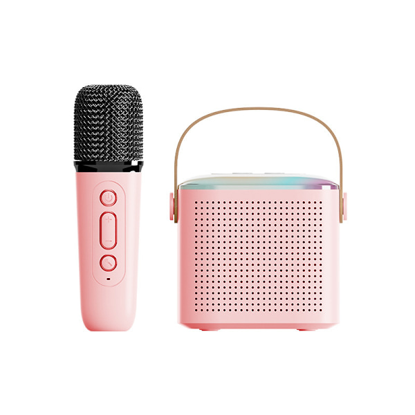 Kannettava karaoke-laite langattomilla mikrofoneilla, USB-ladattava karaoke-kaiutin juhlavaloilla lapsille ja aikuisille, syntymäpäivä - pinkki Pink