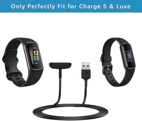 Laddare för Fitbit Charge 5 / Charge 6 / Luxe, [2-pack, 1 meter] Ersättningsladdningskabel