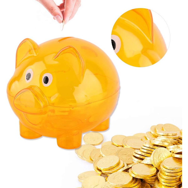 Söt sparbössa, kreativ färgad spargris för barn, söt tecknad grisformad sparbössa heminredning, (orange)