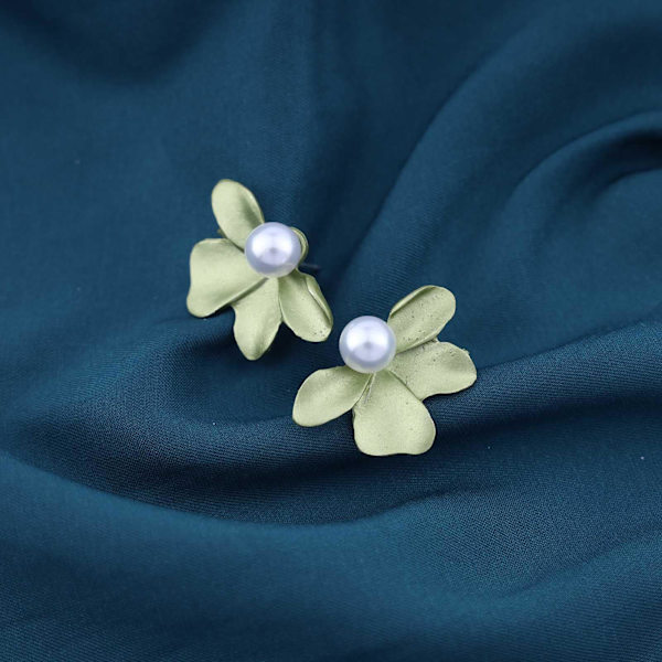 Bohemiska pärlblomörhängen Gröna emaljblomsterbladörhängen Akrylblomknoppörhängen Blomsterbladspärlörhängen Smycken(Grön)