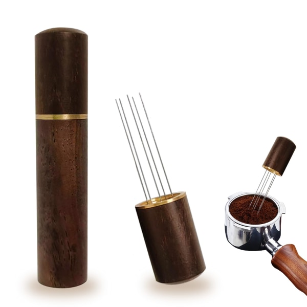 WDT-verktyg Espresso Kaffe Distributior Verktyg Nål Kaffe Omrörare, Kaffe Nål Distributör, Espresso Distributionsverktyg (Ebenholts)