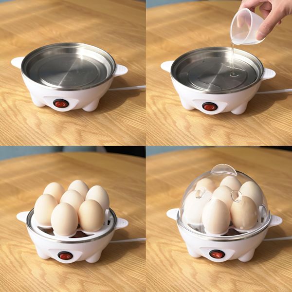 Æg Koger & Æg Dampkoger 7 Æg Kapacitet 3-i-1 Elektrisk Kogte Æg, Grøntsagskoger, Pocher, Røræg, Omelet Maker med Automatisk Sluk (Hvid)