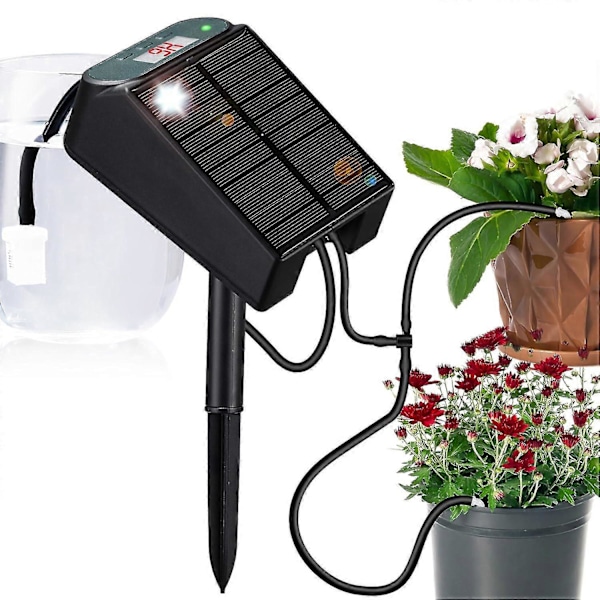 Solardrivet automatiskt bevattningssystem, solcellsdriven droppbevattningssats med batteri och timer, automatiskt självbevattningssystem för inom- och utomhusbruk