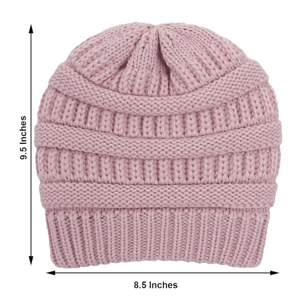 Kvinnors stickade mössa hatt satin fodrad kvinnors skidmössa flickor slouchy vinter varm hatt pink