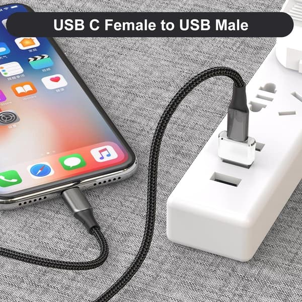 USB til USB C-adapter 2-pak, Type C hun USB A han konverteroplader til Apple Watch Series 7 8, iPhone 11 12 13 14 15 Pro Max silver