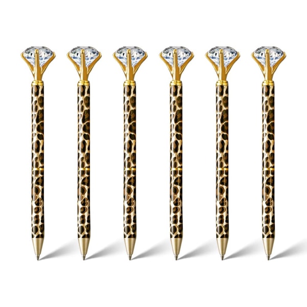 Timanttikynä, 10 kpl Leopard Crystal Diamond Pens Bulkki, 1,0 mm keskipiste musta mustekynä, metallikierre söpöt kynät