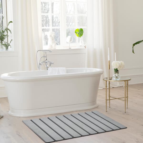 Foldbar Diatoméjord Bademåtte - 23.6x15.5\" Super Absorberende, Skridsikker & Hurtigtørrende - Grå