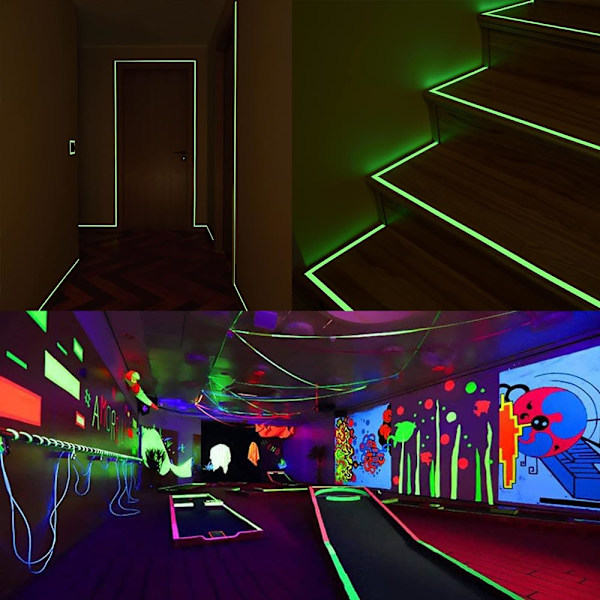 Fluorescerande självhäftande tejp, 5M*2CM Självlysande tejp, Reflextejp, för dekoration av scen, garage, trappor (3 st) 20mm*5m