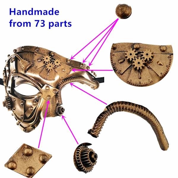Steampunk Metal Cyborg Venetiansk Mask, Maskeradmask för Halloween Kostymfest/Phantom Of The Opera/Mardi Gras Bal