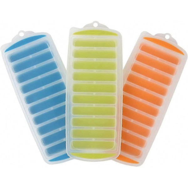 Smal silikonform för isbitar till sportflaskor med lock - Blå, Orange, Grön (3-pack)