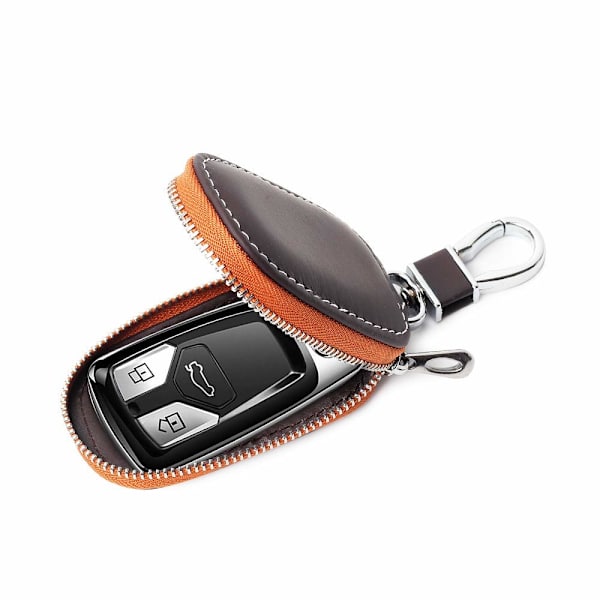 Bilnøgleetui, Smart nøgleholder beskyttelse PU læder bilnøgle kæde taske bil Smart nøglering møntholder auto fjernbetjening nøglering pung (brun) Brown