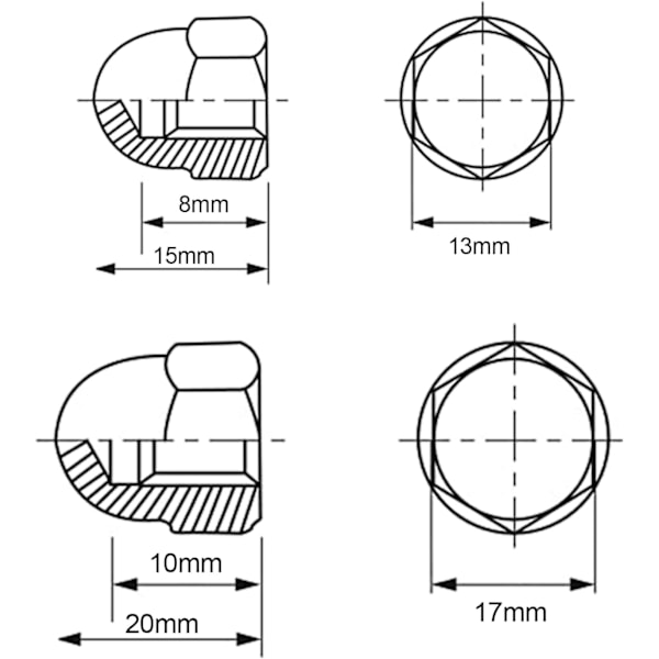 Mutterhetter, sekskantede skruedeksler, beskyttende mutter skruedeksler, mutter skruedeksler, M10 mutterdeksler, M8 deksler, 40 stykker