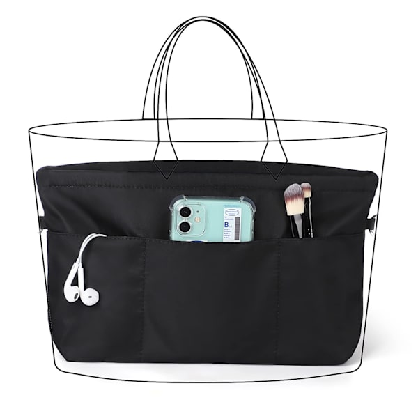 Håndtaskearrangør, Nylon Taskearrangør med Nøglering, Indvendige Lommer, Vandtæt til Håndtaskearrangør, sort, M Black M